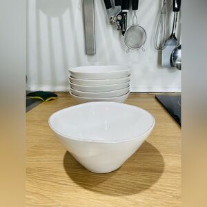 White Crate & Barrel + gray Project 62 bowls, 12 items total. Good condition